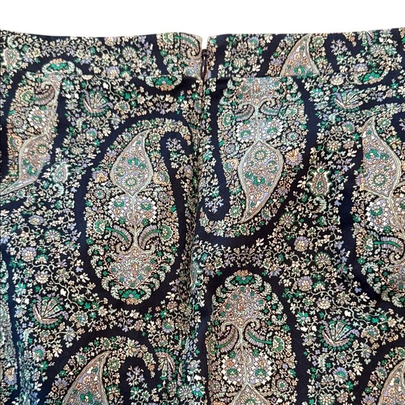 J. Crew Navy and Teal Paisley Pencil‎ Skirt  w/ Lining BOHO Career Size 8 - Picture 7 of 11